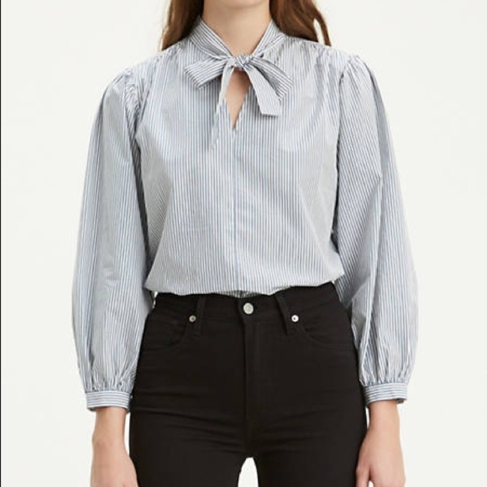 Levi’s | Pinstripe Bow Blouse